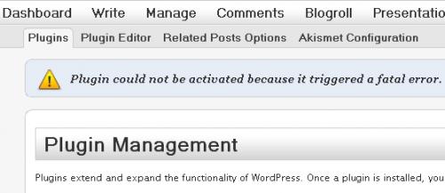 wordpress plugin error