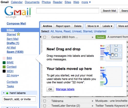 La nouvelle présentation des labels de Gmail
